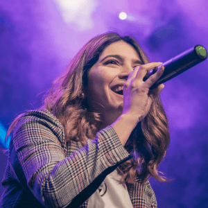 Singer on stage performing