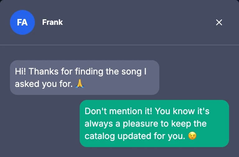 Messages between the DJ and a singer in the dashboard